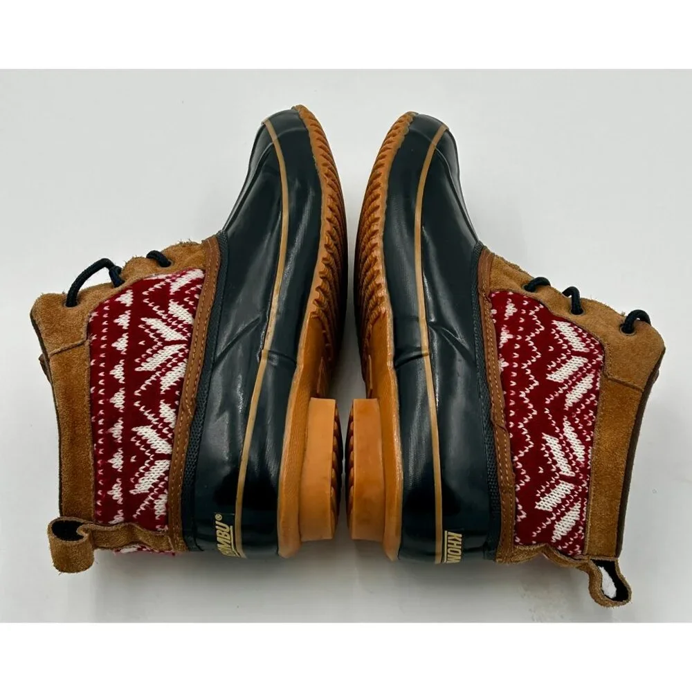 Khombu Helen Duck Boots Women's 8M Brown Black Red‎ Fair Isle Waterproof Winter